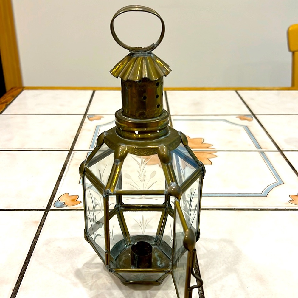 Antique middle eastern brass and glass lantern